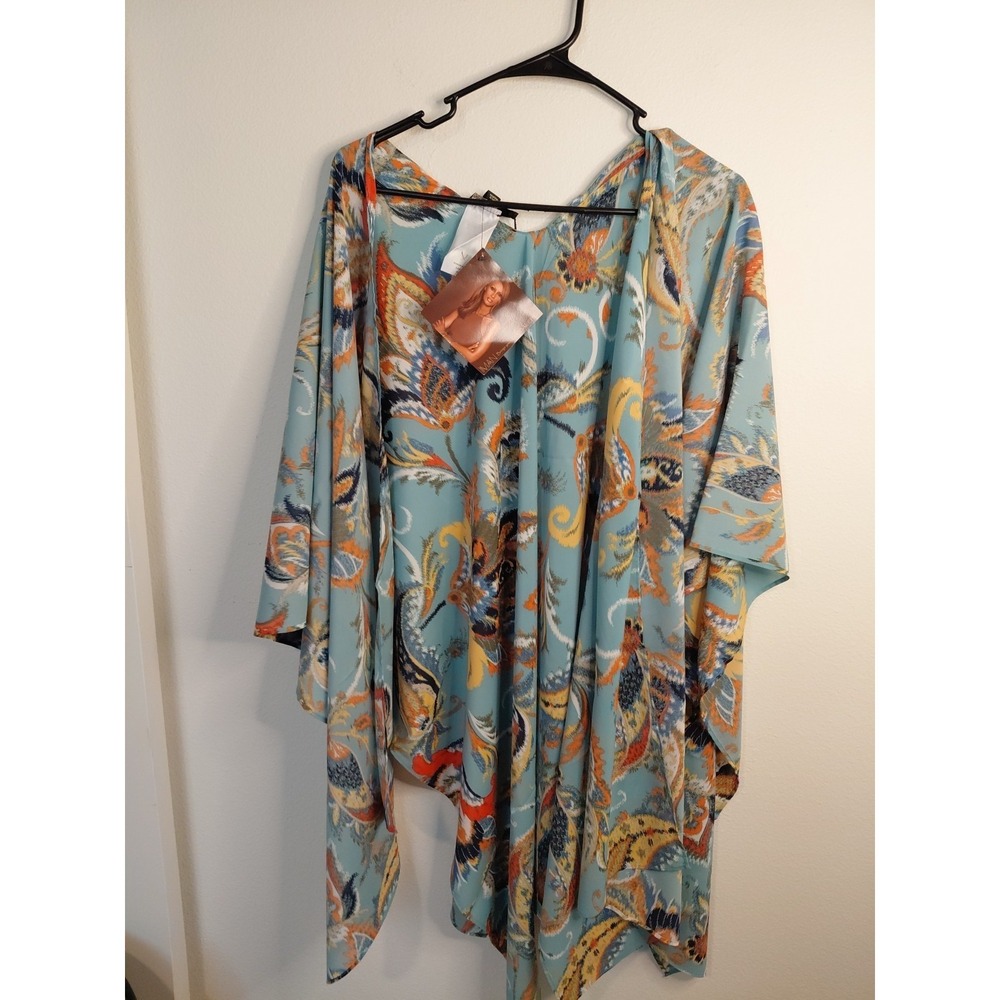 IMAN Global Chic Printed Empire-Waist Maxi Duster One Size Boho Casual Lagenlook
